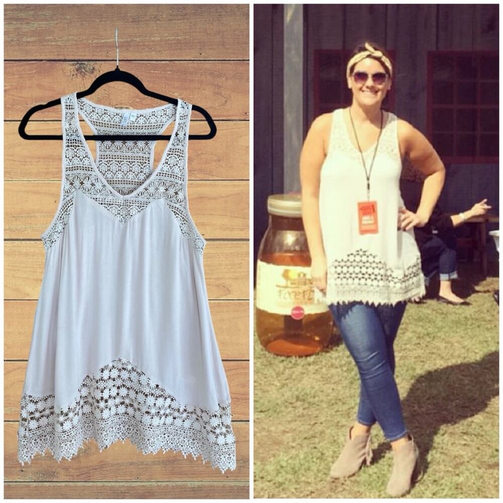 Lapis boho crochet accent tunic top
